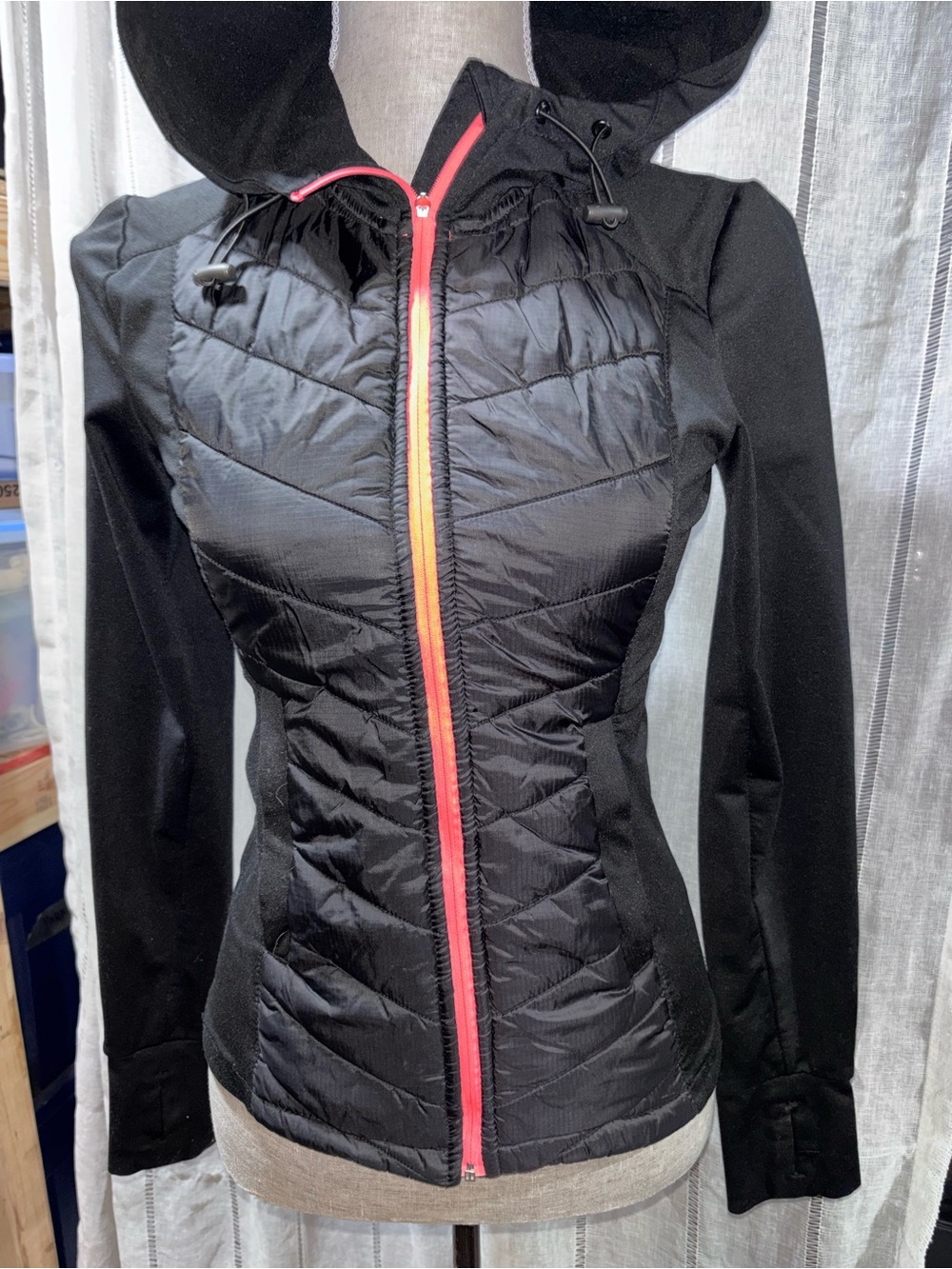 H&M Black Quilted Hooded Jacket with Pink Zipper